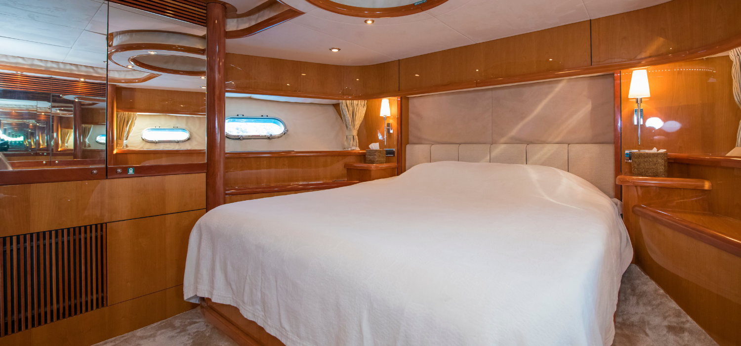 Interior shot featuring the VIP cabin, including a queen sized bed