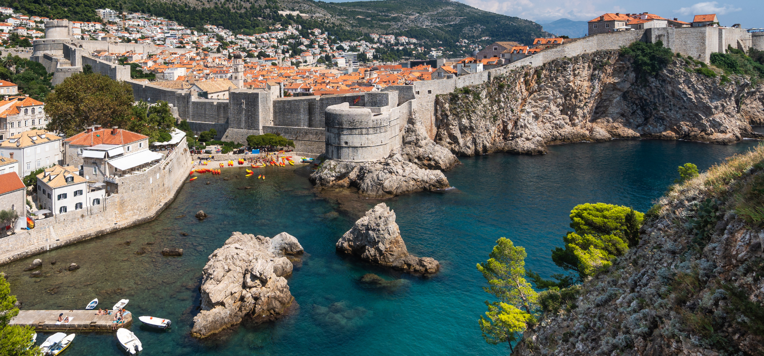 Scenic View of Dubrovnik Old Town and City Walls, UNESCO World Heritage Site, Croatia